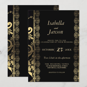 Elegant Rulla Black och Guld Inbjudningar