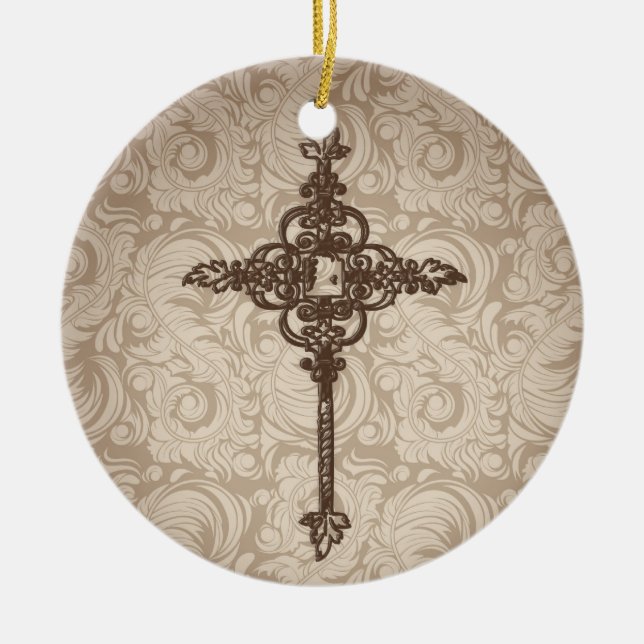 Elegant Rulla Christian Kor w/Swirl Background Julgransprydnad Keramik (Framsidan)