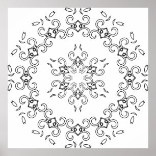 elegant rullande mandala med bladslingor poster