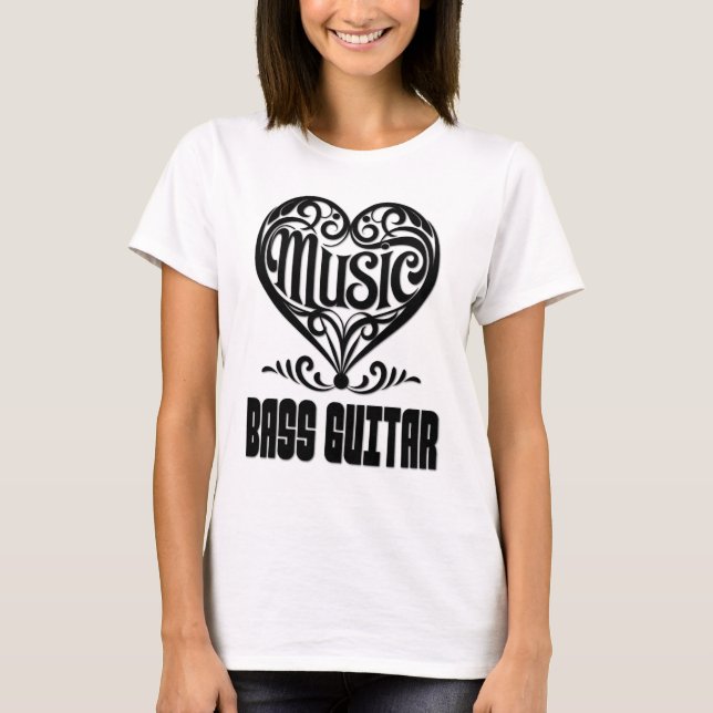 Elegant Rullat hjärta för Bass Guitar Älskare T Shirt (Framsida)