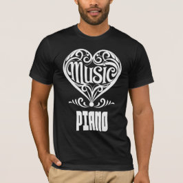 Elegant Rullat hjärta för Piano Älskare T Shirt