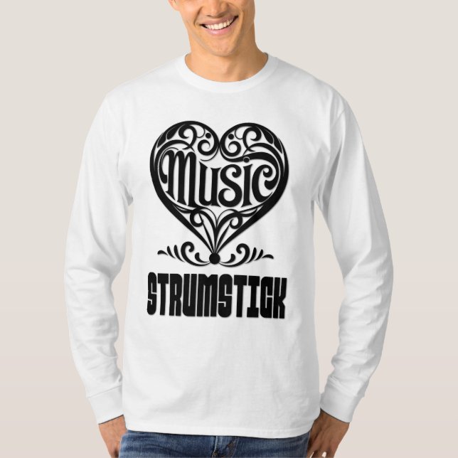 Elegant Rullat hjärta för Strumstick Älskare T Shirt (Framsida)