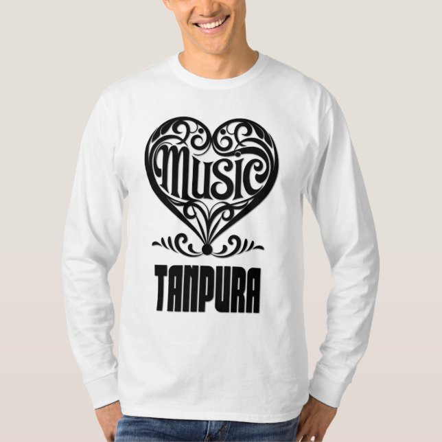 Elegant Rullat hjärta för Tanpura Älskare T Shirt (Framsida)