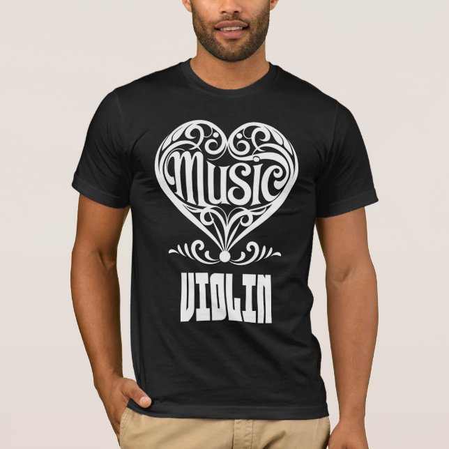 Elegant Rullat hjärta för Violin Älskare T Shirt (Framsida)