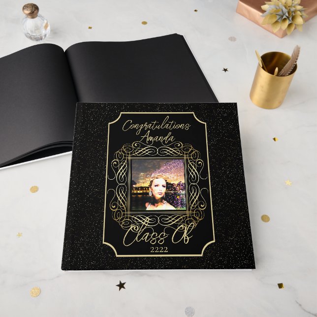 Elegant rulle + Guldprickar Grattis Klass av Gästböcker (Framsidan öppen)