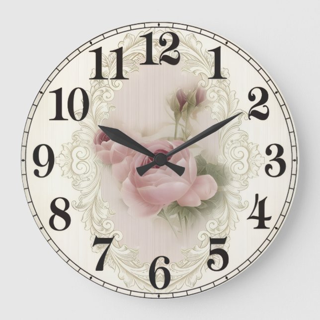 Elegant rund akrylväggklocka med blomdesign stor klocka (Framsida)