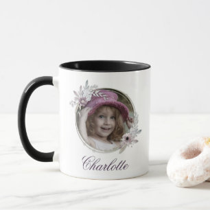 Elegant Rund blomma Bild Ram Namn Mugg