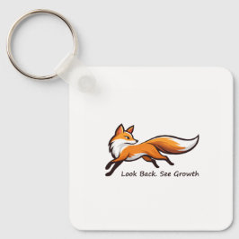 Elegant Running Fox "Look Back.See Growth." Square Nyckelring
