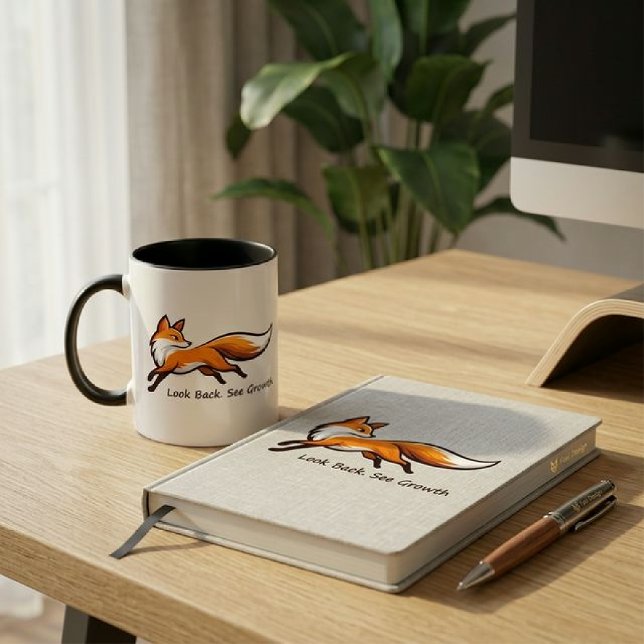 Elegant Running Fox "Se tillbaka. Se tillväxt." Tv Mugg ("Start your morning with a splash of color and a mindset of growth.")
