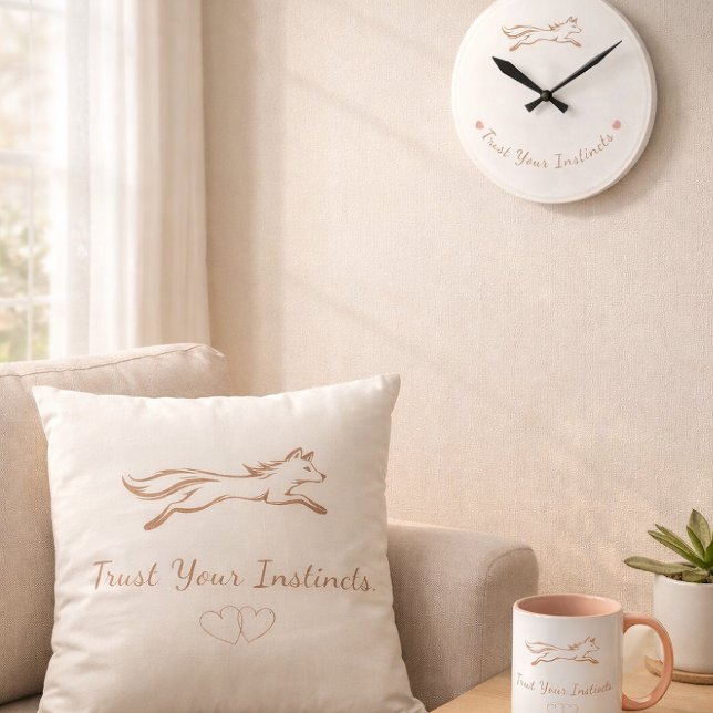 Elegant Running Fox "Trust Your Instincts" Minimal Rund Klocka (Foxi Home Collection - Trust Your Instincts Minimalist Set)