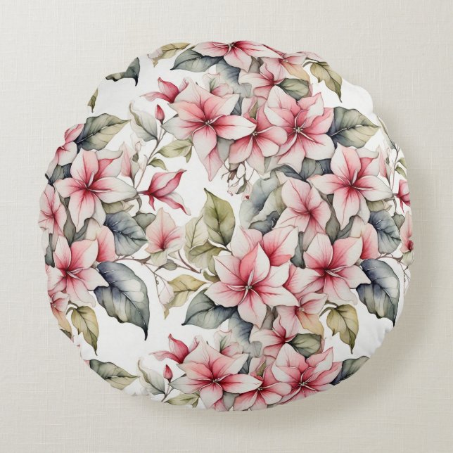 Elegant runt blommigtens mönstrad kudde (Framsidan)