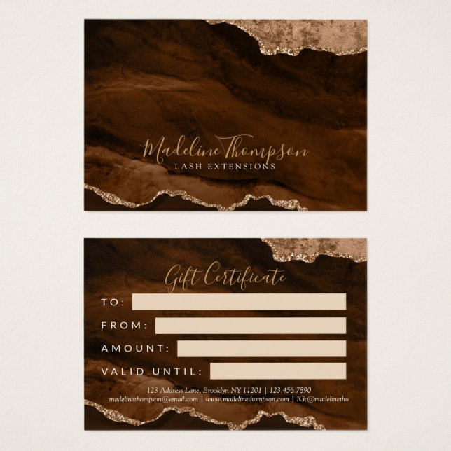 Elegant Rust Guld Agate Business Gift Certificate Visitkort (Framsida & baksida)