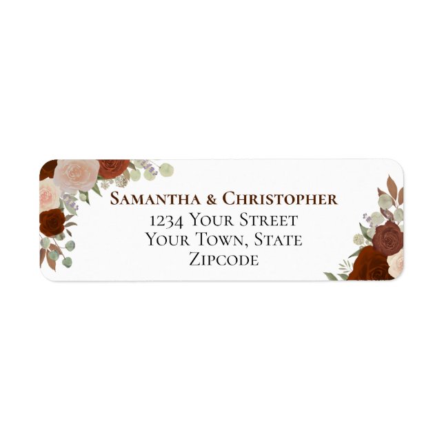 Elegant Rust Orange Blommigt Bröllop Returadress Returadress Etikett (Framsidan)