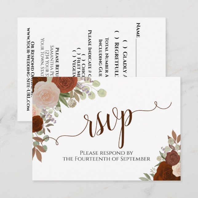 Elegant Rust Orange Blommigt Calligrafi Bröllop OSA Kort (Fram/baksida)