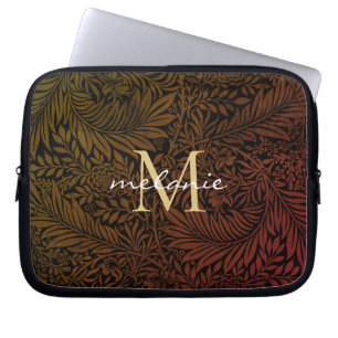 Elegant Rust Orange Blommigt Guld Monogram Laptop Fodral