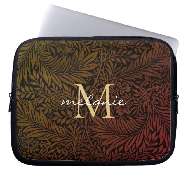 Elegant Rust Orange Blommigt Guld Monogram Laptop Fodral (Framsidan)