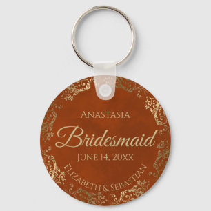 Elegant Rust Orange & Guld Bridesmaid Bröllop Gift Nyckelring