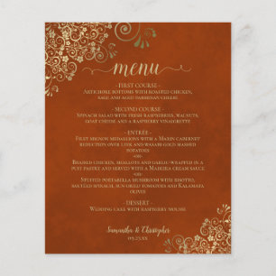 Elegant Rust Orange & Guld budget Bröllop meny