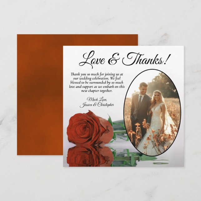 Elegant Rust Orange Ro Oval Photo Bröllop Tack Kort (Fram/baksida)