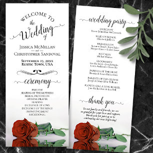 Elegant Rust Orange Ro Simple Romantic Bröllop Program