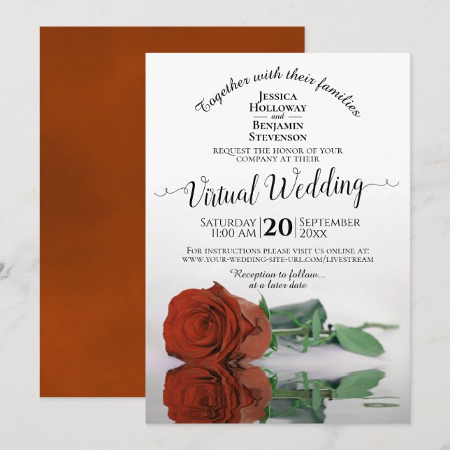 Elegant Rust Orange Romantic Ro Virtuellare Bröllo Inbjudningar (Fram/baksida)