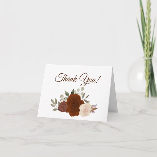 Elegant Rust Orange Vattenfärgsfoto Ro Bröllop Tack Kort (Framsida)