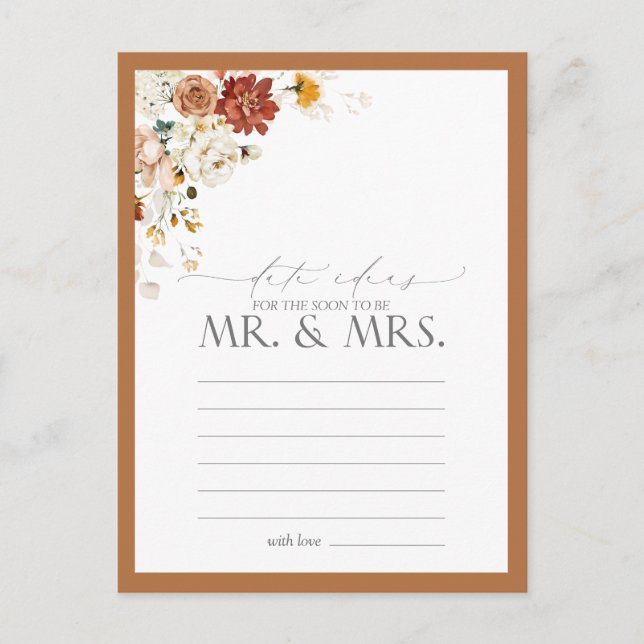 Elegant Rust Orange Vattenfärgsideer Blommigt Datu Vykort (Framsida)