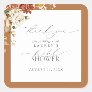 Elegant Rust Orange Watercolor Shower Tack Fyrkantigt Klistermärke
