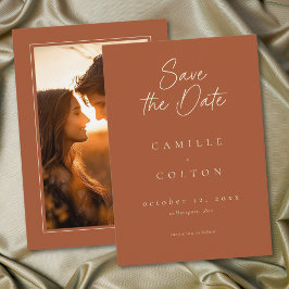 Elegant Rust Terracotta Minimalist Wedding Photo Spara Datumet