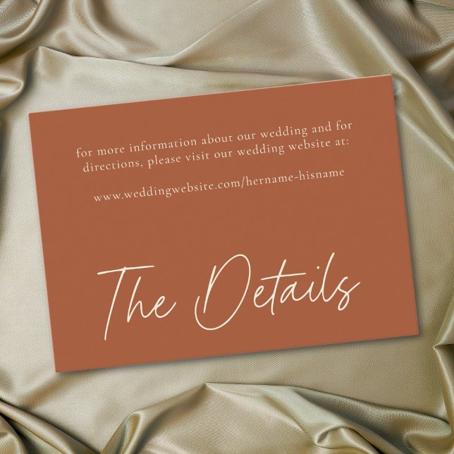 Elegant Rust Terracotta Minimalist Wedding Tilläggskort (Elegant Rust Terracotta Minimalist Wedding Enclosure Card)