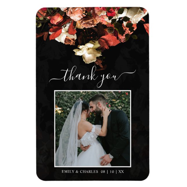 Elegant Rustic Autumn Flowers Bröllop Tack Magnet (Vertikal)