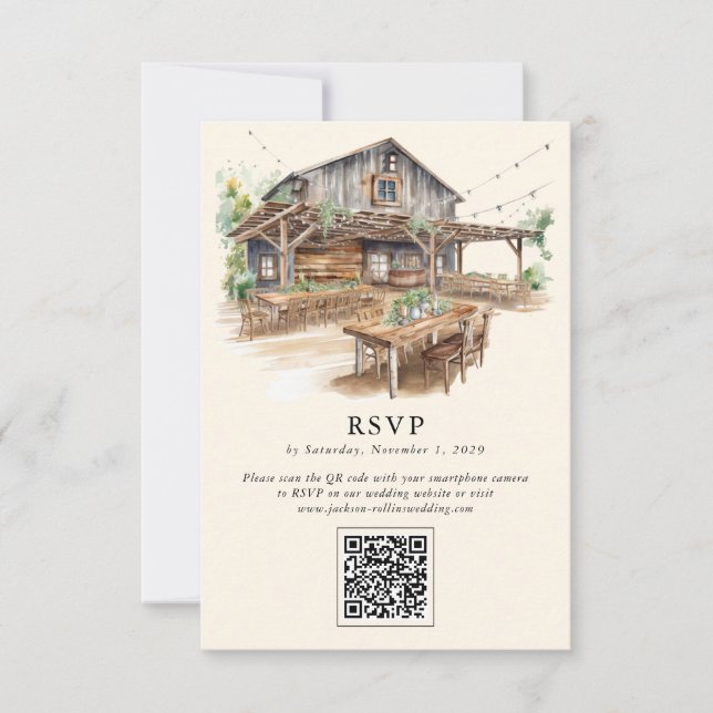 Elegant Rustic Barn QR Code OSA kort (Framsida)