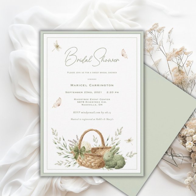 Elegant Rustic Basket Greenery Bridal Shower Inbjudningar (Skapare uppladdad)