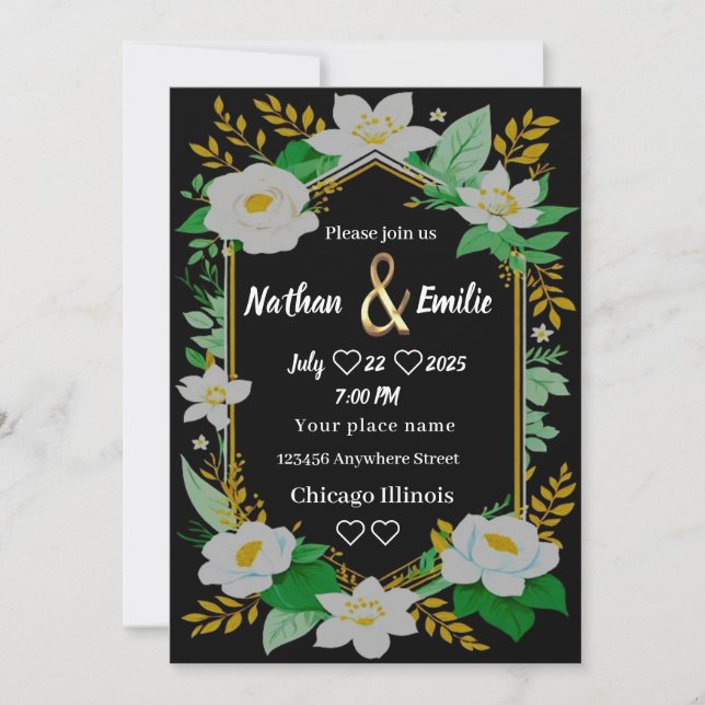 Elegant Rustic Black and grönt guldinbjudan Inbjudningar (Framsida)