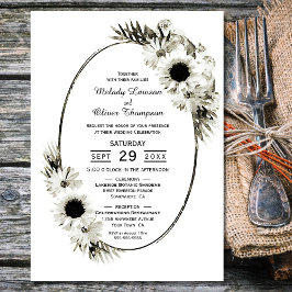 Elegant Rustic Black and White Blommigt Bröllop Inbjudningar