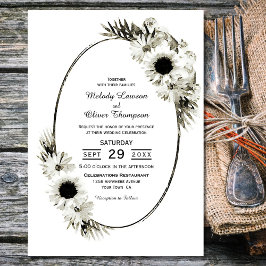 Elegant Rustic Black and White Blommigt Bröllop Inbjudningar