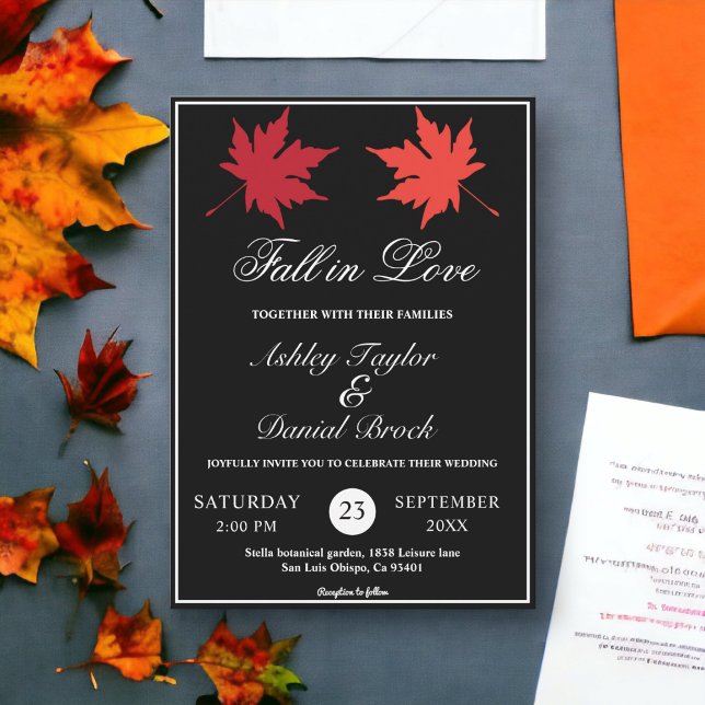 Elegant Rustic Black and White Lövs faller under b Inbjudningar (Skapare uppladdad)