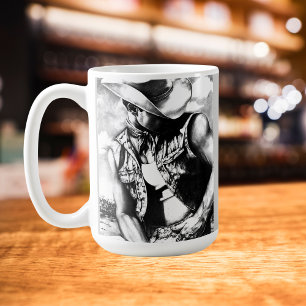 Elegant, Rustic Black & White Sketch Cowboy Kaffemugg
