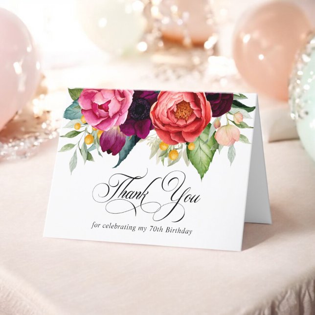 Elegant Rustic Blommigt 70:e födelsedag Tack Kort (Skapare uppladdad)
