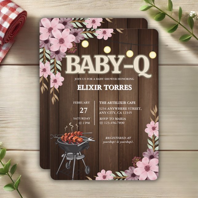 Elegant Rustic Blommigt Baby-Q Grill Baby Shower Inbjudningar (Skapare uppladdad)