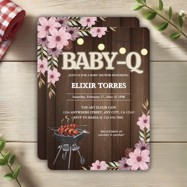 Elegant Rustic Blommigt Baby-Q Grill Baby Shower Inbjudningar (Skapare uppladdad)