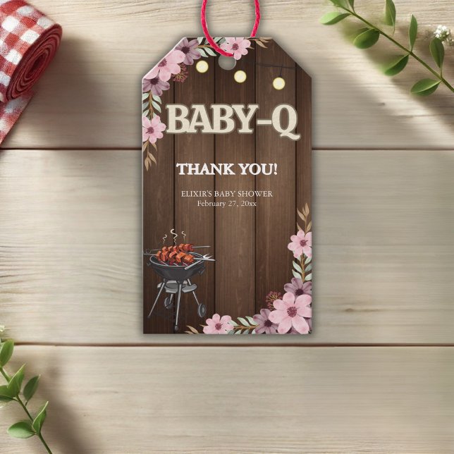 Elegant Rustic Blommigt Baby-Q Grill Baby Shower Presentetikett (Skapare uppladdad)