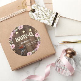 Elegant Rustic Blommigt Baby-Q Grill Baby Shower Runt Klistermärke