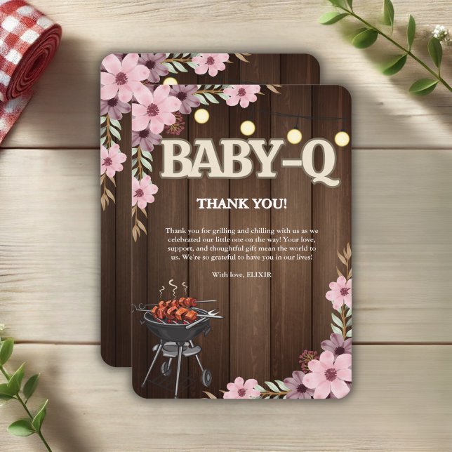 Elegant Rustic Blommigt Baby-Q Grill Baby Shower Tack Kort (Skapare uppladdad)