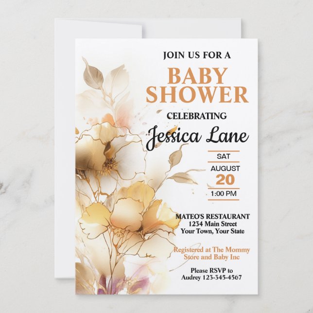 Elegant Rustic Blommigt Baby Shower Inbjudningar (Framsida)