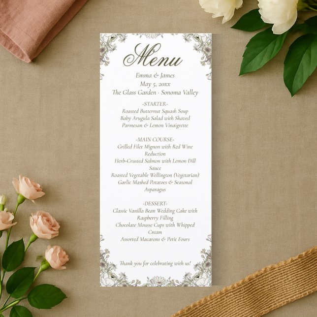 Elegant Rustic Blommigt Bröllop Menu Meny (Skapare uppladdad)