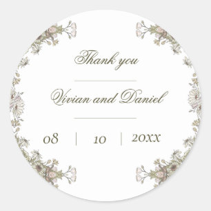 Elegant Rustic Blommigt Bröllop Tack Sticker Runt Klistermärke