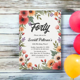 Elegant Rustic Blommigt Garden Sommar 40:e födelse Inbjudningar