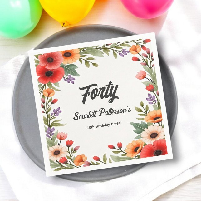 Elegant Rustic Blommigt Garden Sommar 40:e födelse Pappersservett (Skapare uppladdad)