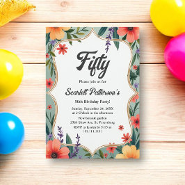Elegant Rustic Blommigt Garden Sommaren 50:e födel Inbjudningar